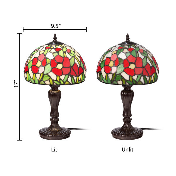 Tiffany-Style Lighting 17"H Genevieve Red Flowers Stained Table Lamp