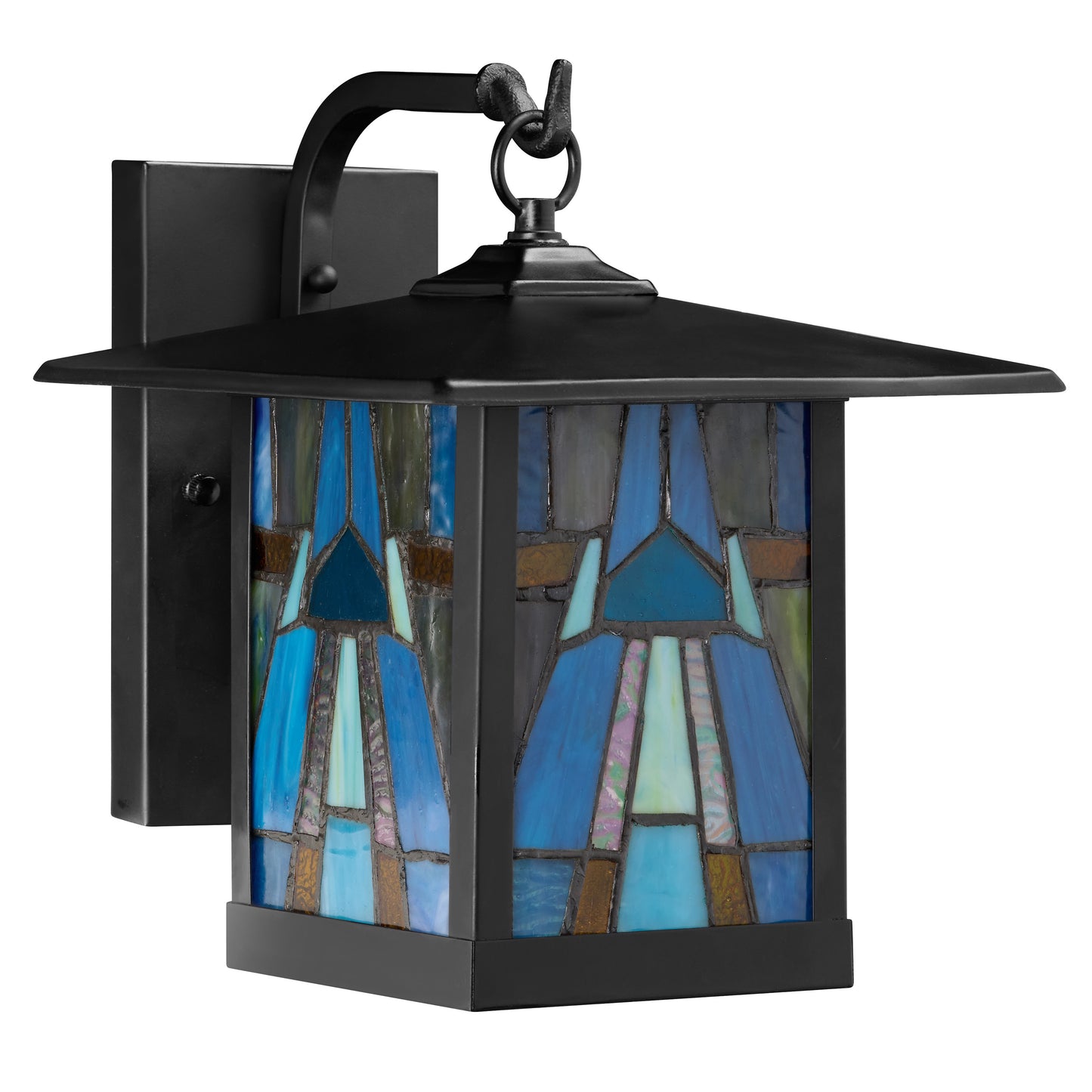 Tiffany-Style Lighting Aqua and Amber Stained Glass 1-Light Outdoor Lantern Wall Sconce