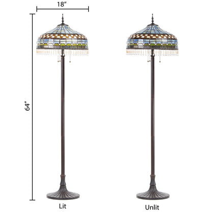Tiffany-Style Lighting 64" Veronica Blue Stained Glass Dome Shade Candlestick Floor Lamp