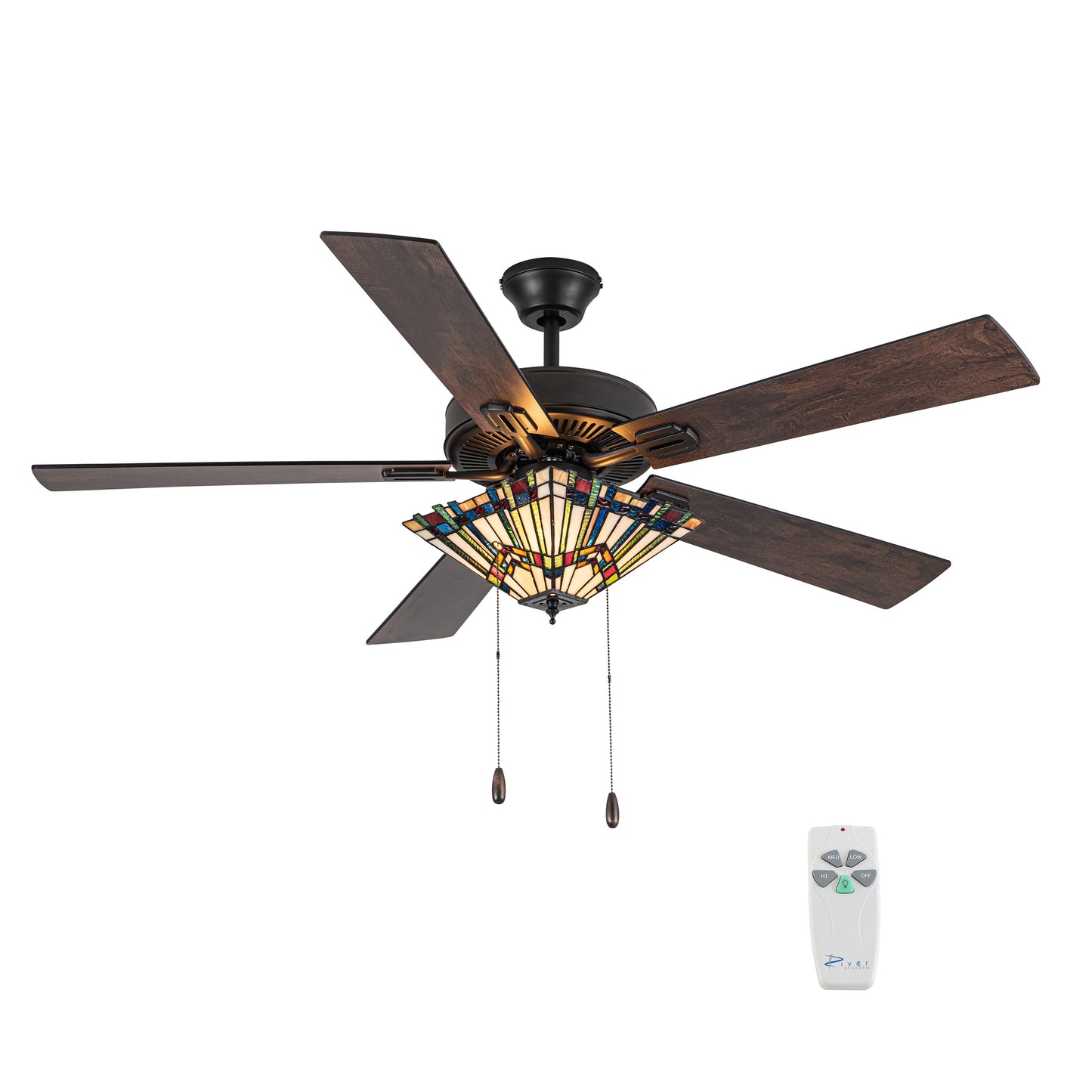 Tiffany-Style Lighting 52" LED Orson Craftsman Stained Glass 5-Blade Ceiling Fan with Remote Control