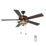 Tiffany-Style Lighting 52" LED Orson Craftsman Stained Glass 5-Blade Ceiling Fan with Remote Control