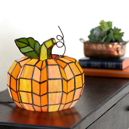 Tiffany-Style Lighting 9" Patch the Pumpkin Stained Glass Accent Lamp
