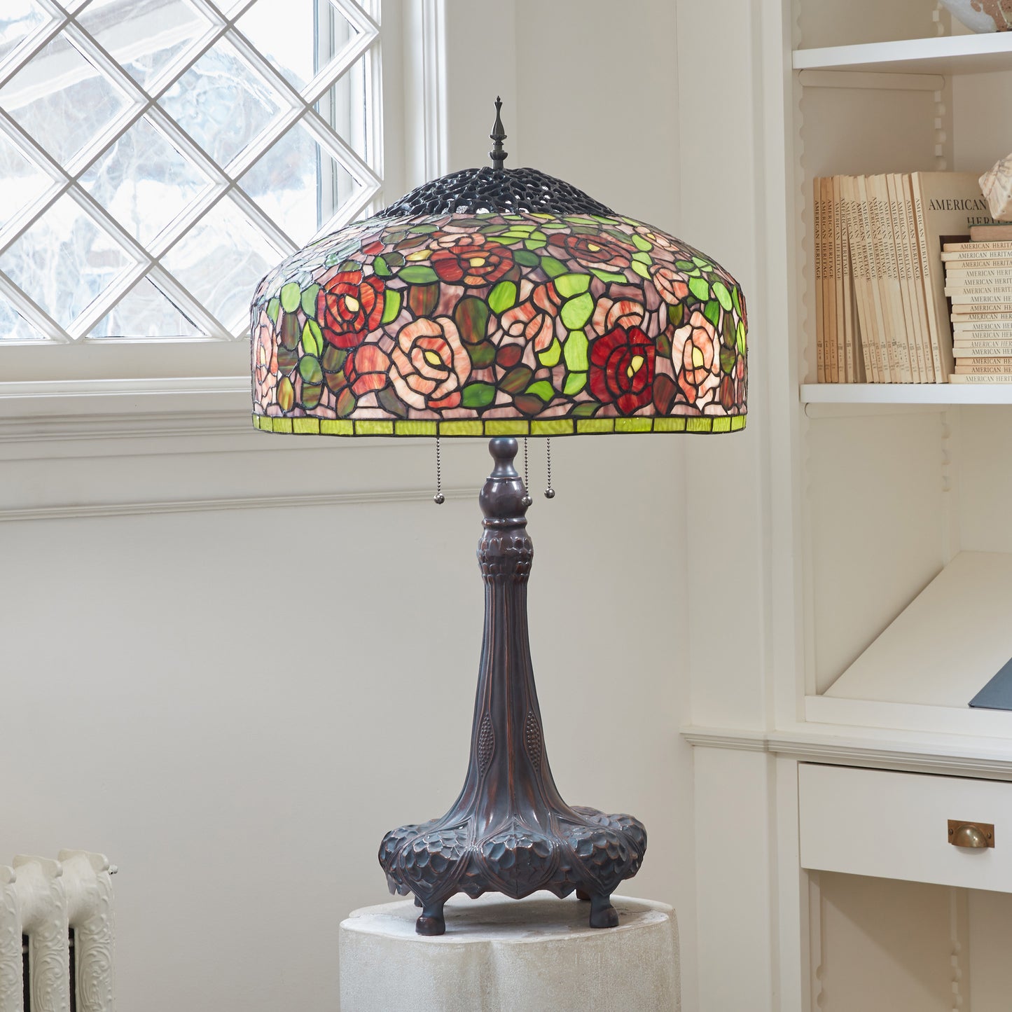 Tiffany-Style Lighting 35.5" Rose Bush Stained Glass Table Lamp