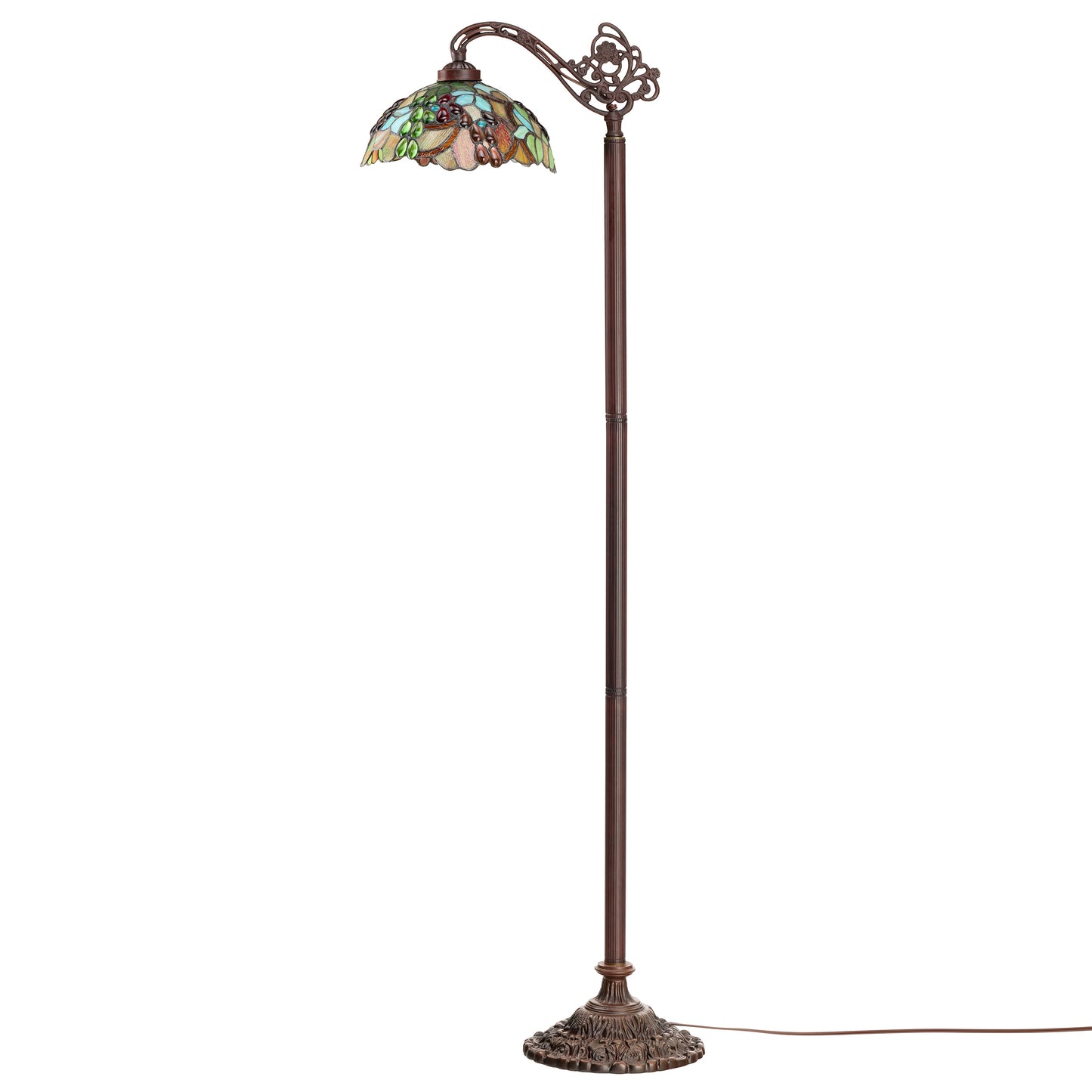 Tiffany-Style Lighting 60" Victoria Brown Candlestick Base with Stained Glass Dome Shade Floor Lamp