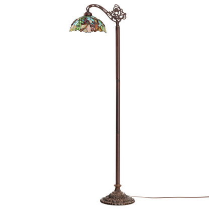 Tiffany-Style Lighting 60" Victoria Brown Candlestick Base with Stained Glass Dome Shade Floor Lamp