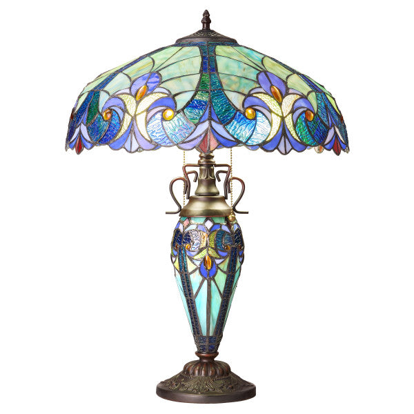 Tiffany-Style Lighting 24.5" Halston Double Lit Bowl Shade Stained Glass Table Lamp