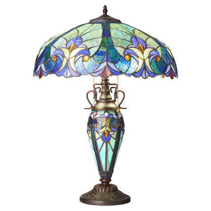 Tiffany-Style Lighting 24.5" Halston Double Lit Bowl Shade Stained Glass Table Lamp