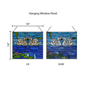 Tiffany-Style Lighting Swans Stained Glass Window Panel