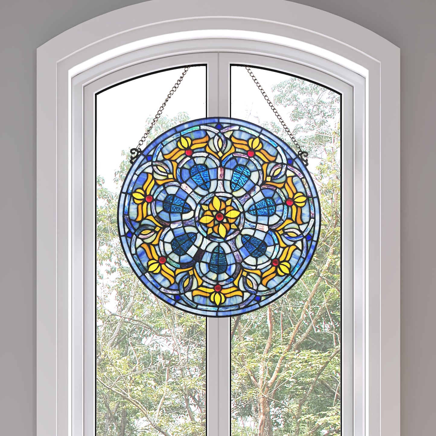 Tiffany-Style Lighting 19.5" Chartres Catherdral Stained Glass Window Panel