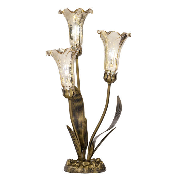 Tiffany-Style Lighting 21.75" Hand Blown Glass 3 Lily Uplight Table Lamp