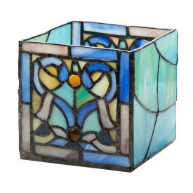 Tiffany-Style Lighting 4.75" Blue Flourishes Stained Glass Candle Holder