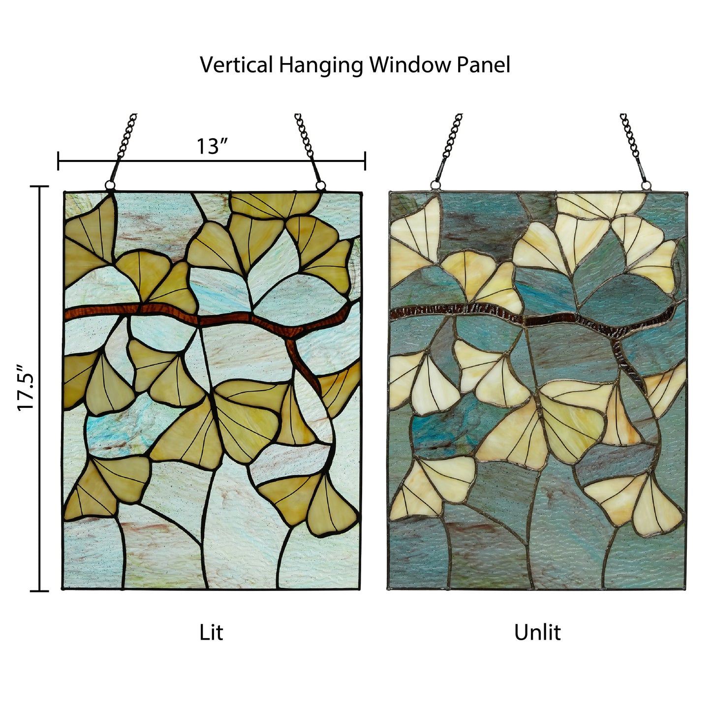 Tiffany-Style Lighting 17.5" Gingko Leaf Stained Glass Window Panel