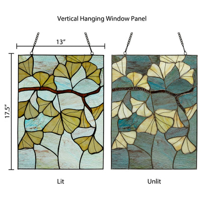 Tiffany-Style Lighting 17.5" Gingko Leaf Stained Glass Window Panel