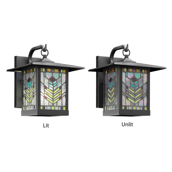 Tiffany-Style Lighting 11.75"H 1-Light Prairie Craftsman Style Stained Glass Outdoor Lantern Wall Sconce