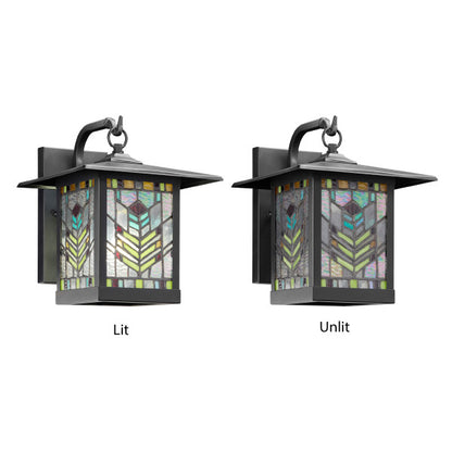 Tiffany-Style Lighting 11.75"H 1-Light Prairie Craftsman Style Stained Glass Outdoor Lantern Wall Sconce
