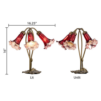 Tiffany-Style Lighting 16"H Hand Blown Glass 3 Lily Downlight Table Lamp