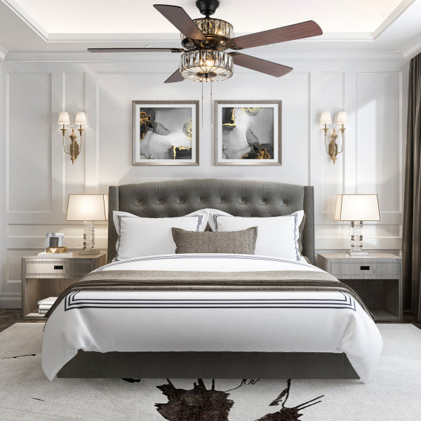 Tiffany-Style Lighting 52" Caged Clear Crystal Ceiling Fan with Remote Control