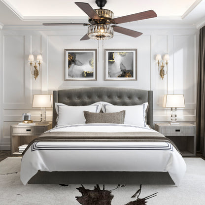 Tiffany-Style Lighting 52" Caged Clear Crystal Ceiling Fan with Remote Control