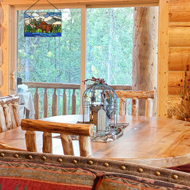 Tiffany-Style Lighting 12" Moose in Moutainscape Stained Glass Window Panel