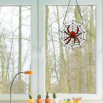 Tiffany-Style Lighting 12" Halloween Spider Web Stained Glass Window Panel