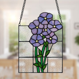 Tiffany-Style Lighting 10" Forget Me Not Flowers Stained Glass Window Panel