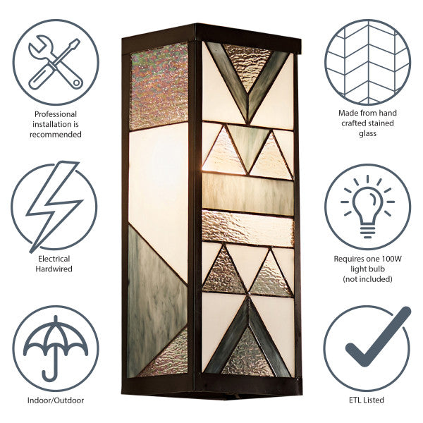Tiffany-Style Lighting 16.25" 1-Light Rectangular Geometric Stained Glass Outdoor Wall Sconce