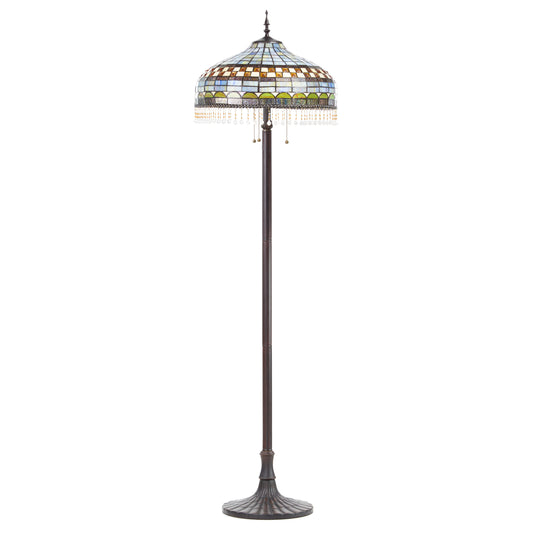 Tiffany-Style Lighting 64" Veronica Blue Stained Glass Dome Shade Candlestick Floor Lamp