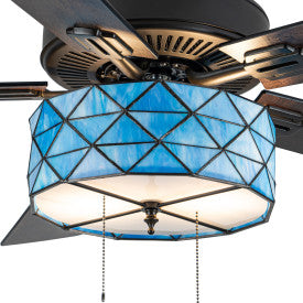 Tiffany-Style Lighting 52" Lark Blue and Oil Rubbed Bronze Ceiling Fan