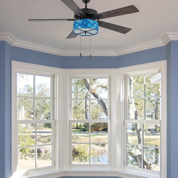 Tiffany-Style Lighting 52" Lark Blue and Oil Rubbed Bronze Ceiling Fan
