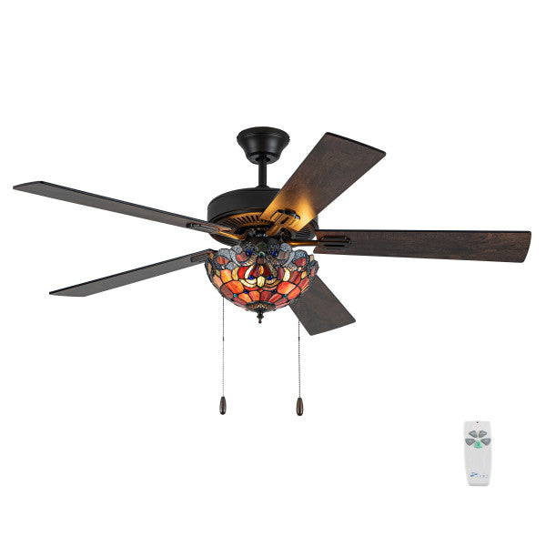 Tiffany-Style Lighting 52" Magna Carta Indoor Glass Oil Rubbed Bronze Celing Fan