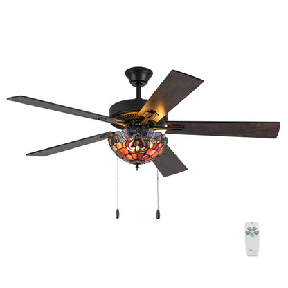 Tiffany-Style Lighting 52" Magna Carta Indoor Glass Oil Rubbed Bronze Celing Fan
