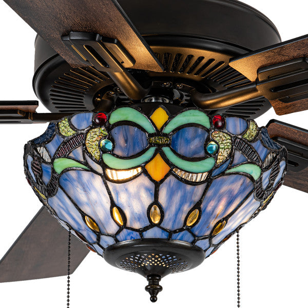 Tiffany-Style Lighting Pipa 5-Blade Remote-Controlled Ceiling Fan