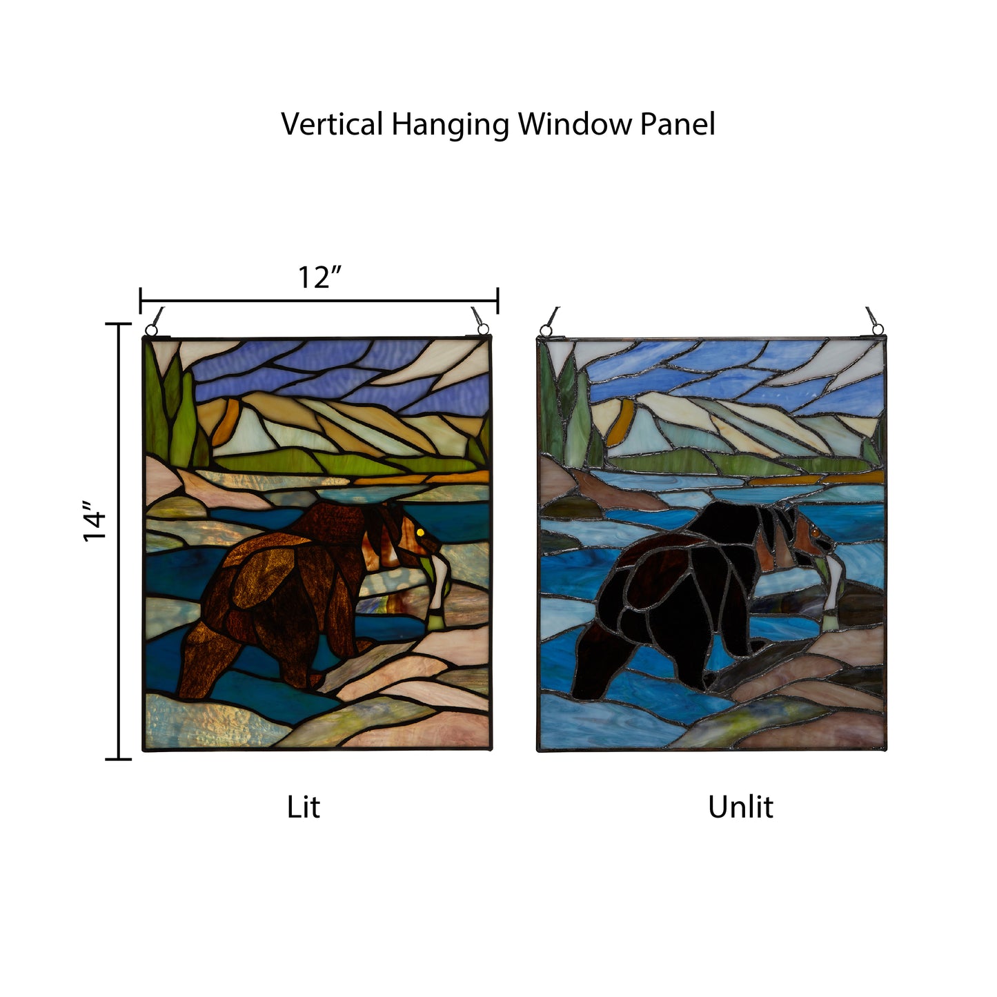 Tiffany-Style Lighting 14" Bear Stained Glass Window Panel
