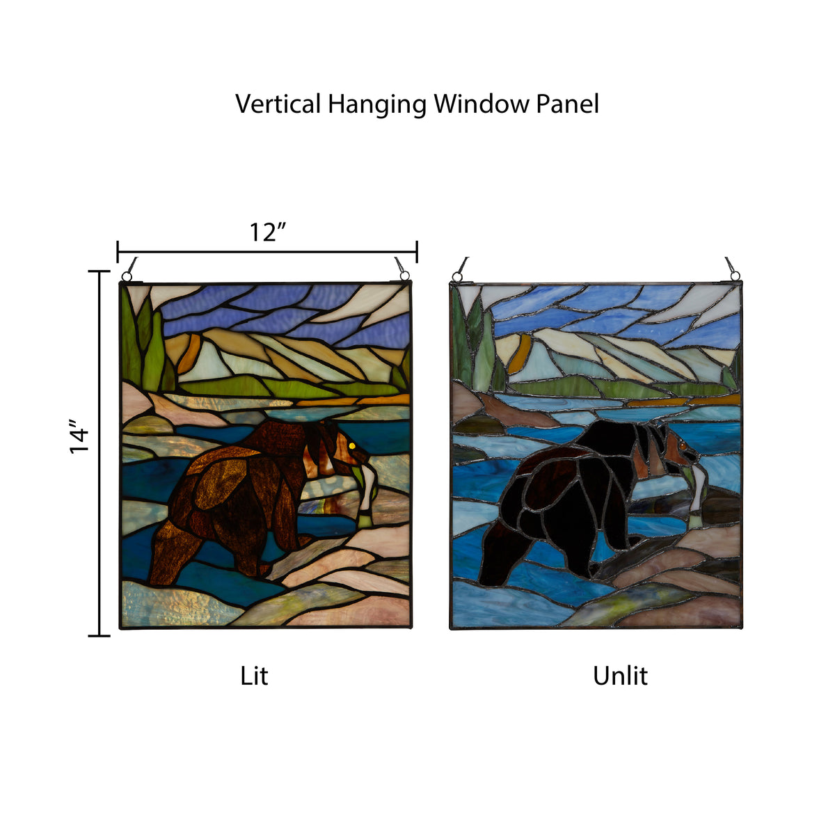 Tiffany-Style Lighting 14" Bear Stained Glass Window Panel