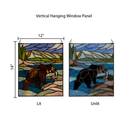 Tiffany-Style Lighting 14" Bear Stained Glass Window Panel