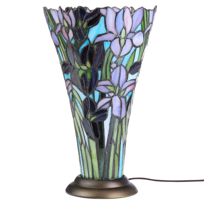 Tiffany-Style Lighting 13.5" Floral Vase Stained Glass Hurricane Table Lamp