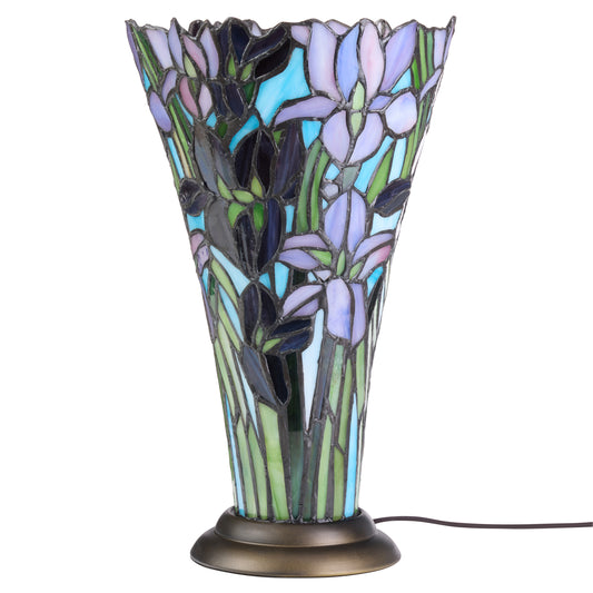Tiffany-Style Lighting 13.5" Floral Vase Stained Glass Hurricane Table Lamp