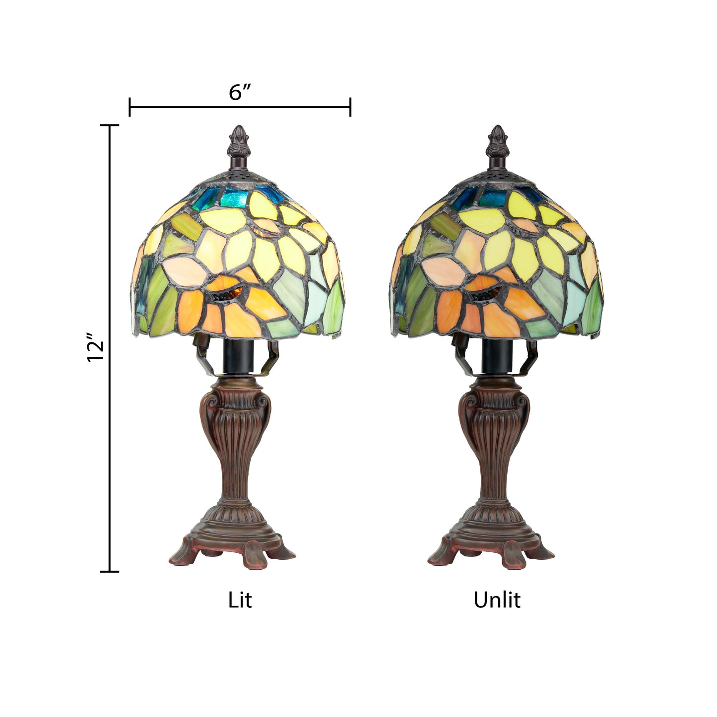 Tiffany-Style Lighting 12" Stained Glass Sunflower Blossoms Accent Table Lamp