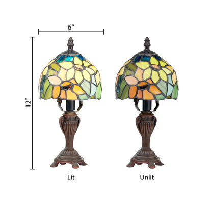 Tiffany-Style Lighting 12" Stained Glass Sunflower Blossoms Accent Table Lamp