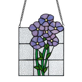 Tiffany-Style Lighting 10" Forget Me Not Flowers Stained Glass Window Panel