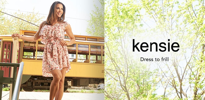 kensie at ShopHQ - kensie Printed Chiffon One Shoulder Knit Lined Tie-Waist Ruffled Dress - 737-085