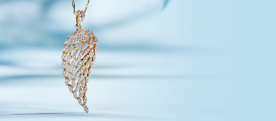 172-858 Beverly Hills Elegance® 14K Gold 0.55ctw Diamond Angel Wing Pendant w 18 Avanza Chain