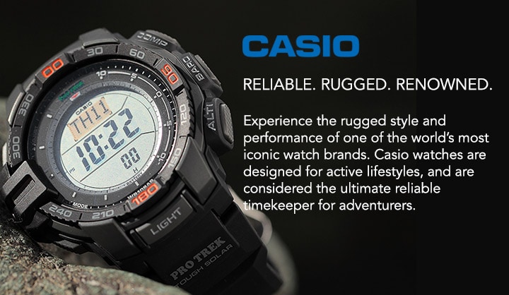 Experience the rugged style and performance of one of the world's most iconic watch brands. Casio watches are designed for active lifestyles, and are considered the ultimate reliable timekeeper for adventurers.