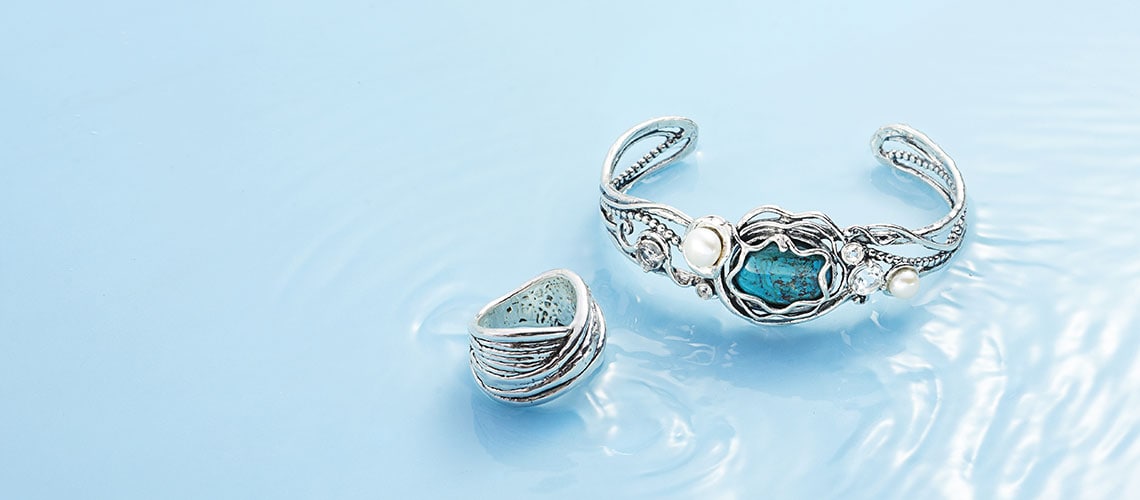 Passage to Israel 182-280 Passage to Israel™ Sterling Silver Turquoise, Cultured Pearl & Gem Cuff Bracelet