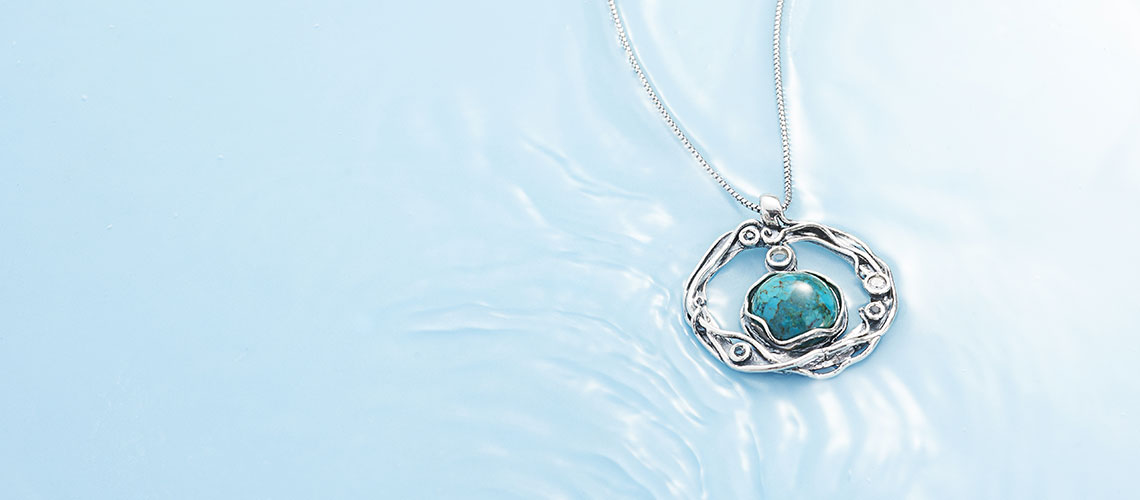 Passage to Israel 182-254 Passage to Israel™ Sterling Silver 14mm Turquoise & White Topaz Pendant w 18 Chain