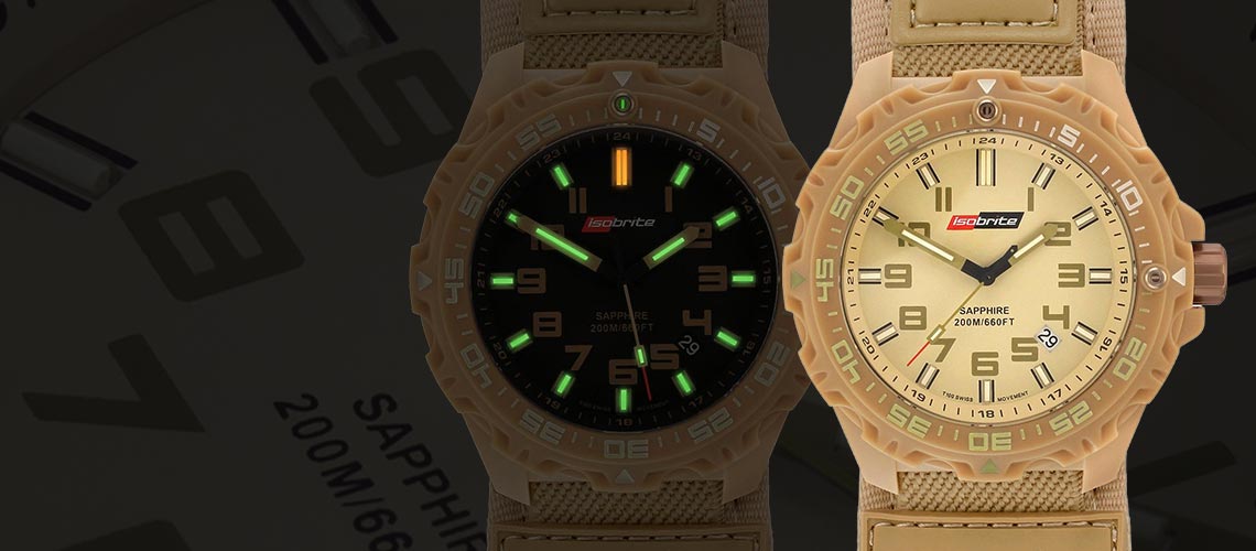 677-764 Isobrite 47mm Valor Series Swiss Quartz T100 Tritium Date Nylon Strap Watch