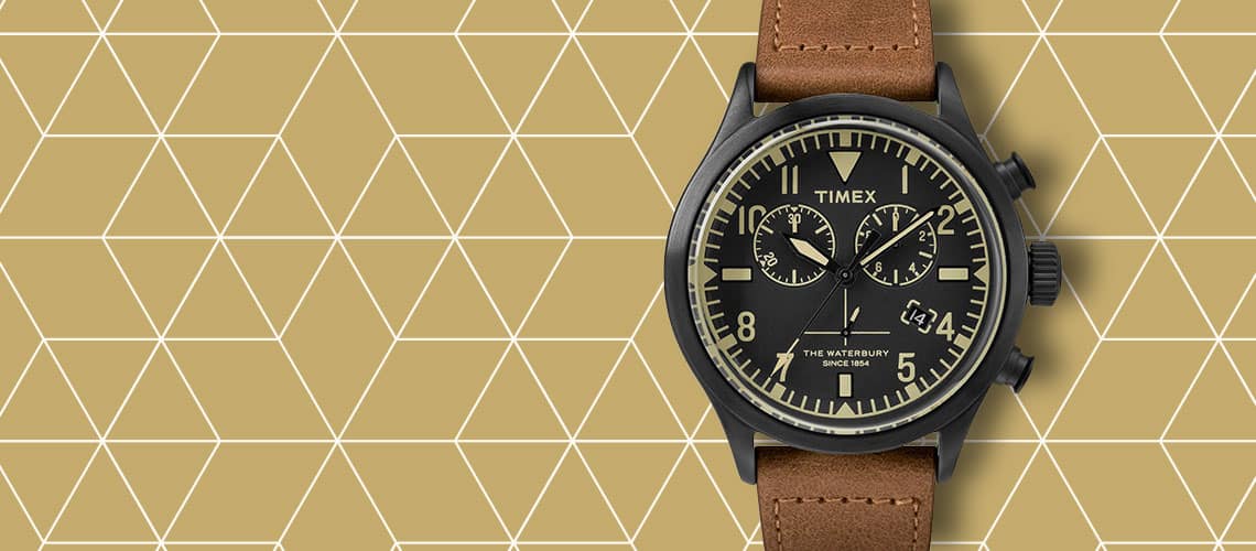 681-058 Timex 42mm Originals Quartz Chronograph Leather Strap Watch