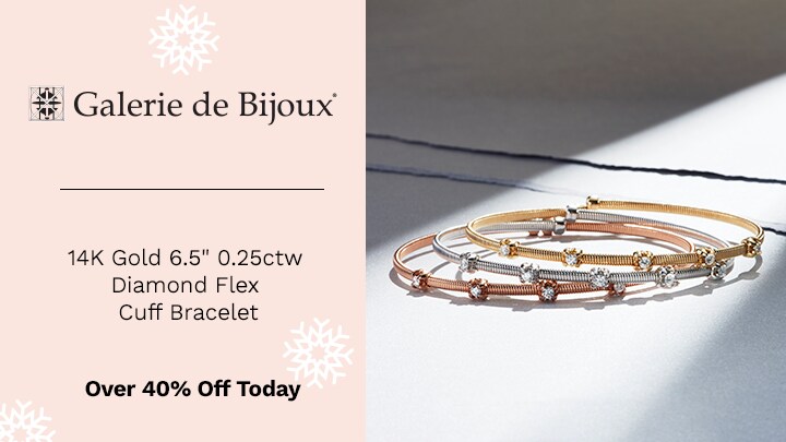 174-748 Sonia Bitton Galerie de Bijoux® 14K Gold 6.5 0.25ctw Diamond Flex Cuff Bracelet