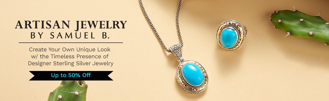 Create Your Own Unique Look w the Timeless Presence of Designer Sterling Silver Jewelry | ft 202-557 Artisan Silver by Samuel B. Gold Accented Turquoise Pendant w Chain | 202-637 Artisan Silver by Samuel B. 18K Gold Accented Turquoise Ring