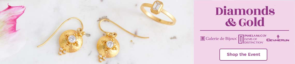 195-378 Cevherun 24K Gold 1 0.52ctw Diamond Domed Earrings | 195-994 Cevherun 24K Gold 0.30ctw Emerald Cut Diamond Ring